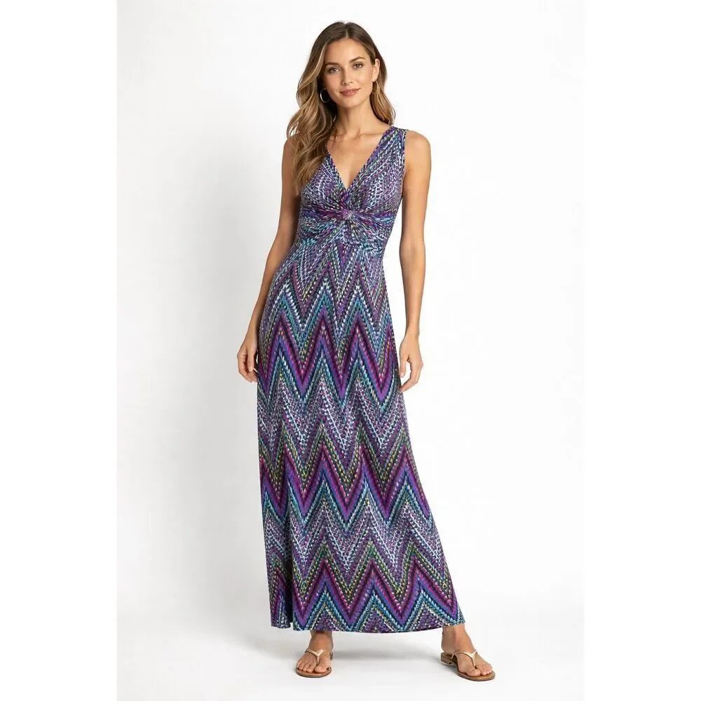 Philosophy Multicolor Chevron Twist Front Maxi Dress XS Rayon Spandex